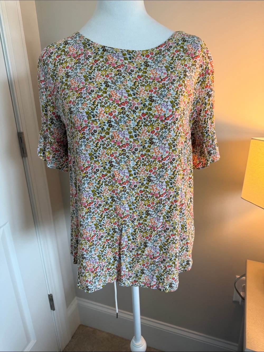 LOFT Pink and Green Floral Short Sleeve Tee